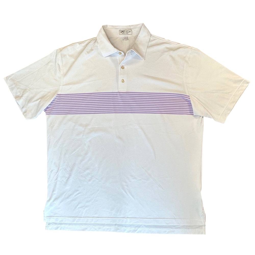 Peter Millar Summer Comfort Men's Polo Shirt White and Purple Stripe Size Large
